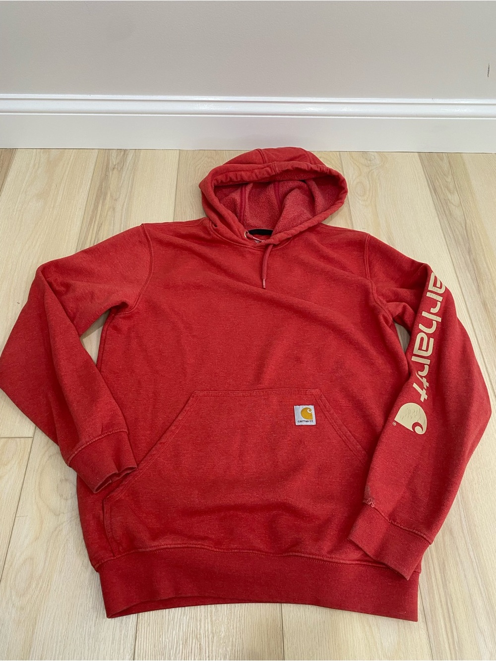 Carhartt K288 Men's Red Orange Loose Fit Pullover Hoodie Small Fleece